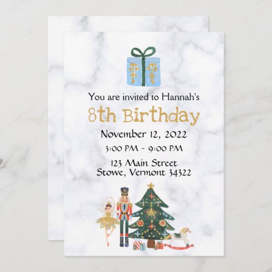 Sugar Plum Custom Nutcracker Birthday Invitation Kaart (Voorkant / Achterkant)
