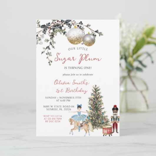 Sugar Plum Fairy Ballerina Nutcracker 1st Birthday Kaart (Staand voorkant)