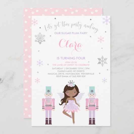 Sugar Plum Fairy Invitation Nutkraker Invitation Kaart (Voorkant / Achterkant)