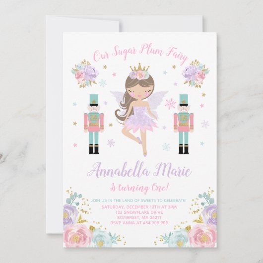 Sugar Plum Fairy Invitation Nutkraker Invitation Kaart (Voorkant)