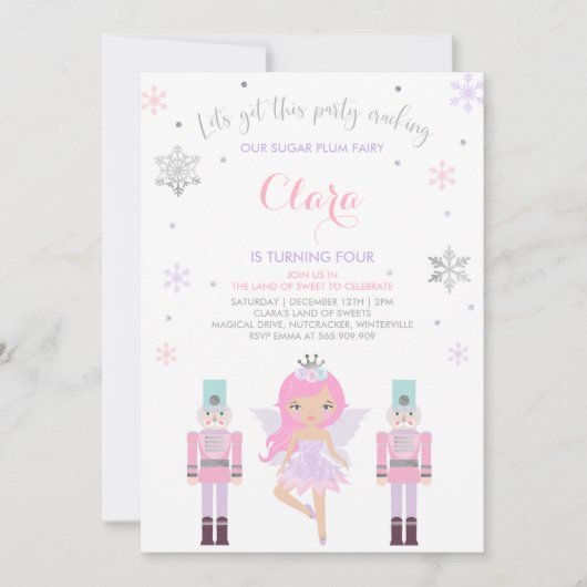 Sugar Plum Fairy Invitation Nutkraker Invitation Kaart (Voorkant)