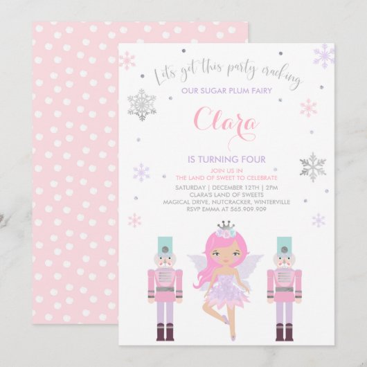 Sugar Plum Fairy Invitation Nutkraker Invitation Kaart (Voorkant / Achterkant)