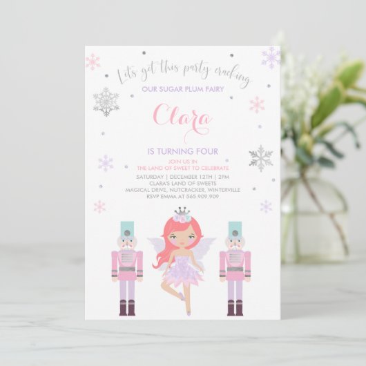 Sugar Plum Fairy Invitation Nutkraker Invitation Kaart (Staand voorkant)