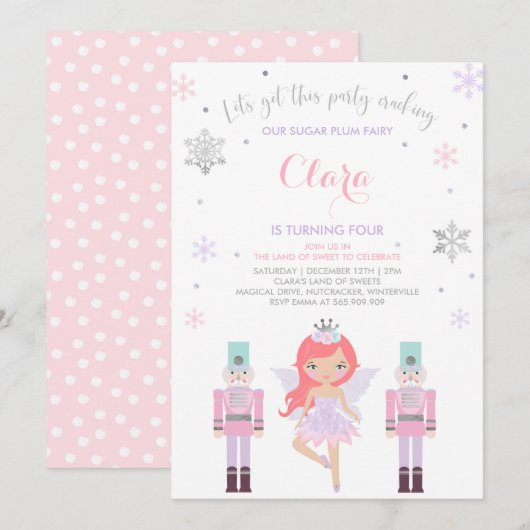 Sugar Plum Fairy Invitation Nutkraker Invitation Kaart (Voorkant / Achterkant)