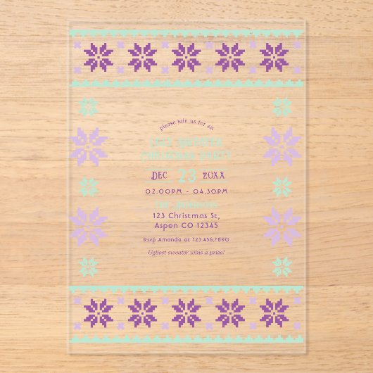 Sugar Plum Frost Ugly Sweater Christmas Party Acryl Uitnodigingen (Voorkant)