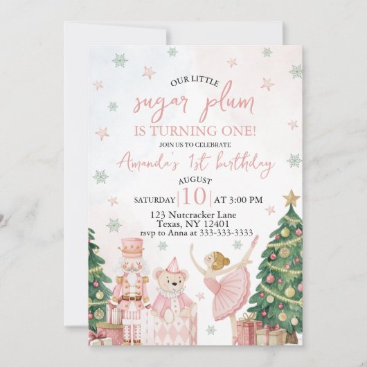 Sugar Plum Nutcracker Birthday Invite Kaart (Voorkant)