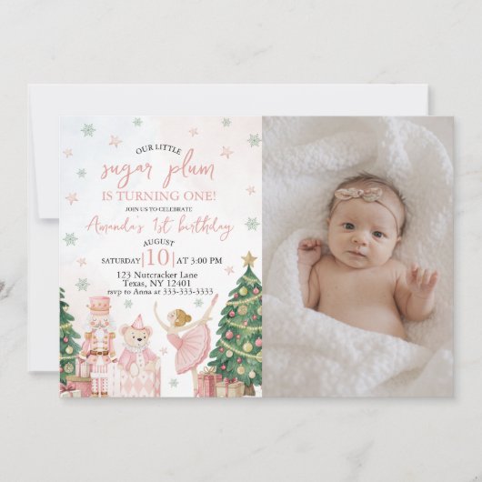 Sugar Plum Nutcracker Photo Invite Kaart (Voorkant)