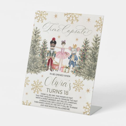 Sugar Plum Nutcracker Time Capsule Sign Reclamebord Met Voetstuk (Voorkant)