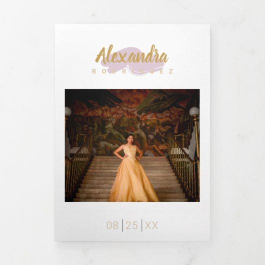 Sugar Plum Paars Foto Quinceanera Drieluik Uitnodiging (Cover)