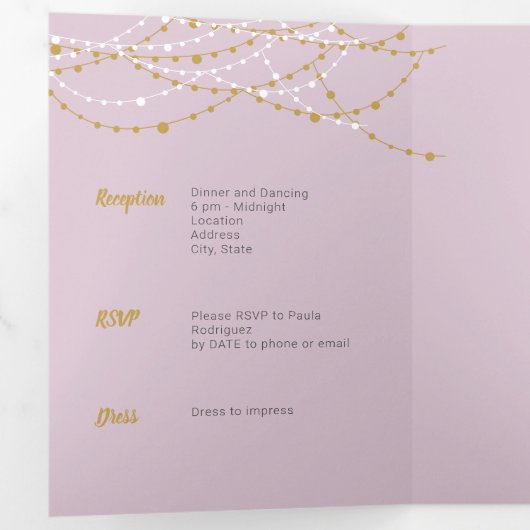 Sugar Plum Paars Foto Quinceanera Drieluik Uitnodiging (Binnenzijde eerst)