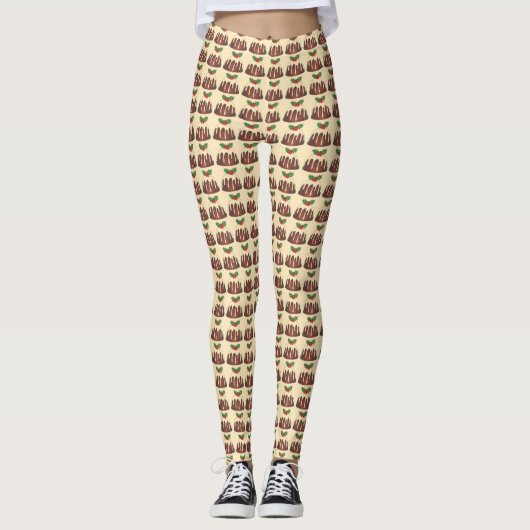 Sugar Plum Pudding Kerstmis Brits eten Leggings (Voorkant)