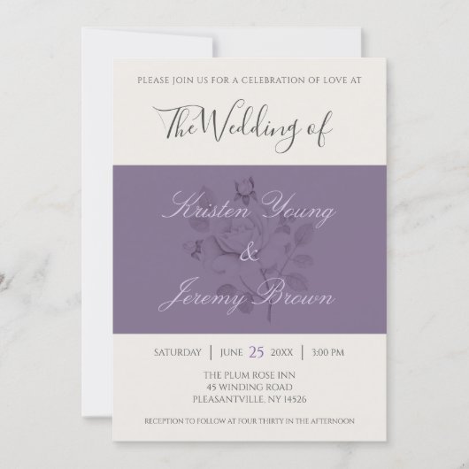 Sugar Plum Roos Modern Script Wedding Kaart (Voorkant)