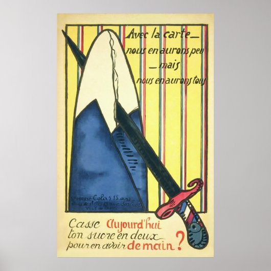 Sugar Rationing ~  Franse Wereldoorlog 1. Poster (Voorkant)