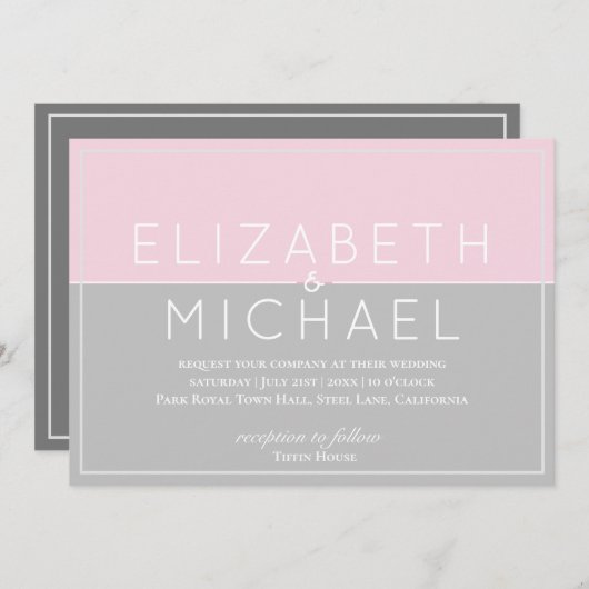 Sugar roze Gray Moderne Weddenschap Kaart (Voorkant / Achterkant)