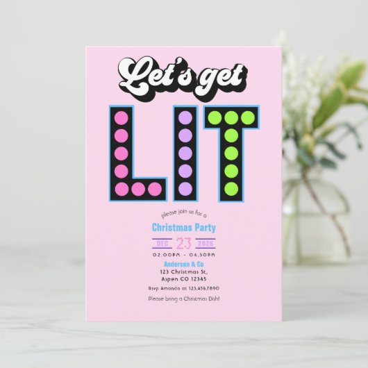 Sugar Rush Let's Get Lit Retro Christmas Party Kaart (Staand voorkant)