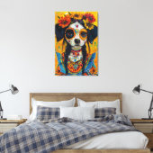 Sugar schedel hond gezicht mexicaanse esthetiek canvas afdruk (Insitu (Slaapkamer))