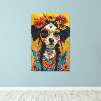 Sugar schedel hond gezicht mexicaanse esthetiek canvas afdruk