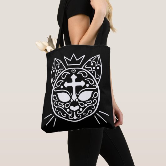 Sugar schedel kitty cat schattige gothic mode stij tote bag (Dichtbij)