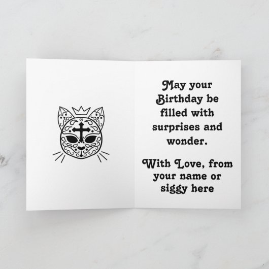 Sugar schedel kitty kat schattig gotische verjaard kaart (Binnen)