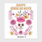 Sugar schedel Mexicaanse bloemen gelukkig Cinco de Sticker (Vel)