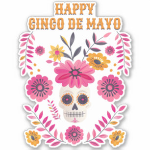 Sugar schedel Mexicaanse bloemen gelukkig Cinco de Sticker