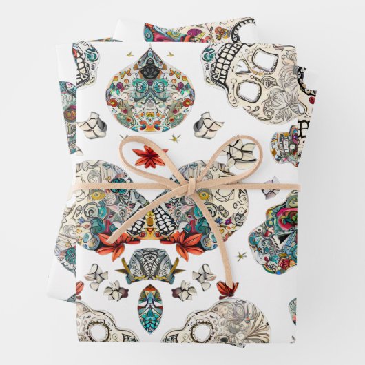 Sugar schedel patronen wrapping Sheet Set van 3 Inpakpapier Vel (In situ)