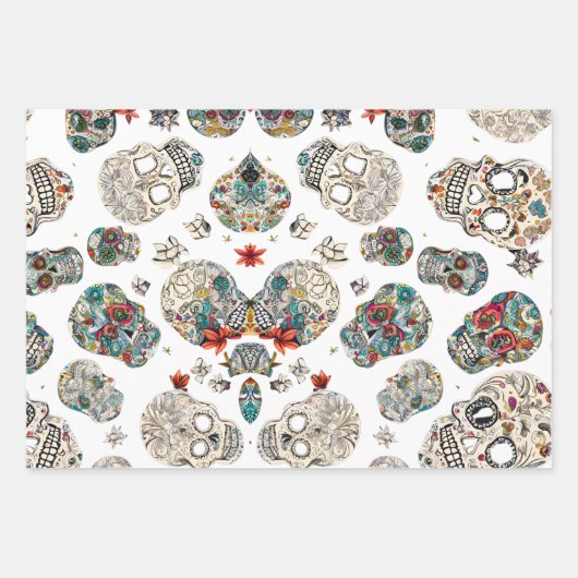 Sugar schedel patronen wrapping Sheet Set van 3 Inpakpapier Vel (Voorkant)