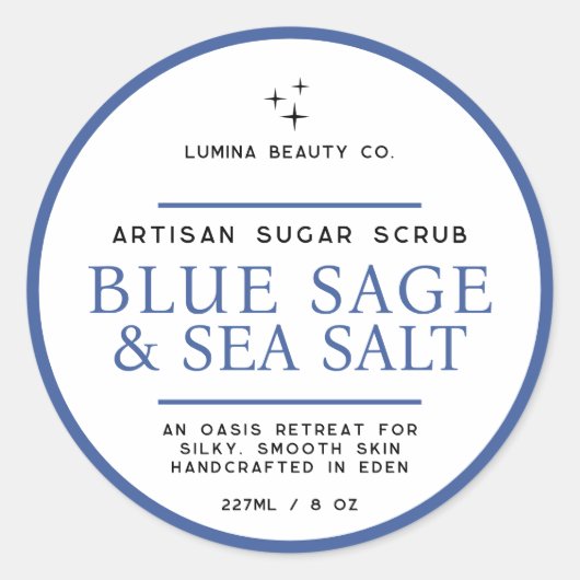 Sugar scrub label simple blue sage white (Voorkant)