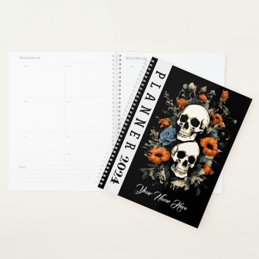 Sugar Sculls Zwart 2024 Bloemen Jaar Maandelijks Planner (Display)