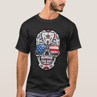 Sugar Skull 4th van juli Amerikaanse vlag zonnebri T-shirt