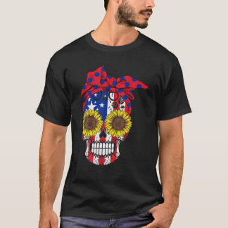 Sugar Skull American Flag Sunflower Flowers T-shirt