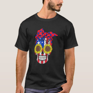 Sugar Skull American vlag zonnebloemen T-shirt