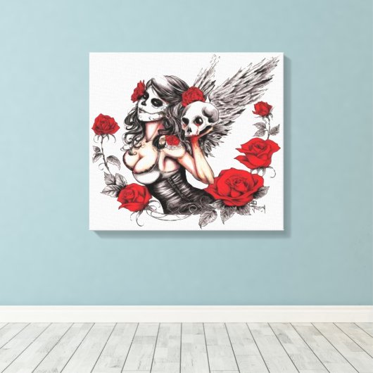 Sugar Skull Angel Canvas Afdruk (Insitu (Houten vloer))