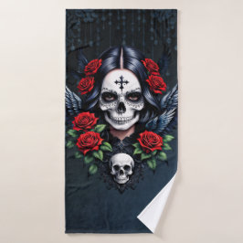 Sugar Skull Angel met Rozen. Badhanddoek