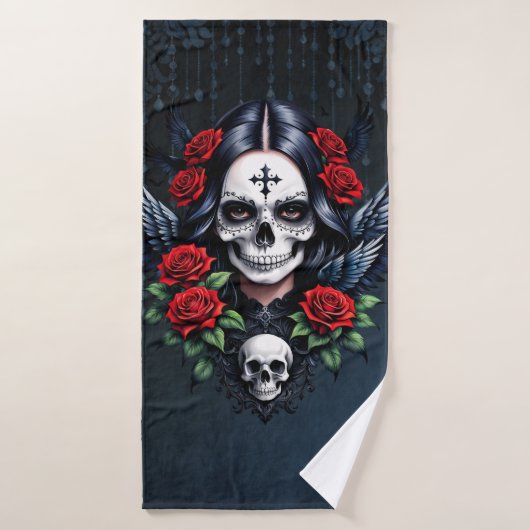 Sugar Skull Angel met Rozen. Badhanddoek (Badhanddoek)