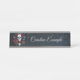 Sugar Skull Angel met Rozen. Bureau Naambordje