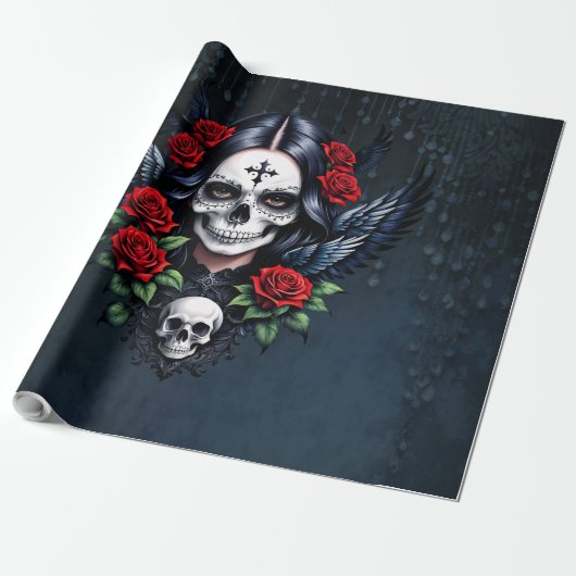 Sugar Skull Angel met Rozen. Cadeaupapier (Uitgerold)