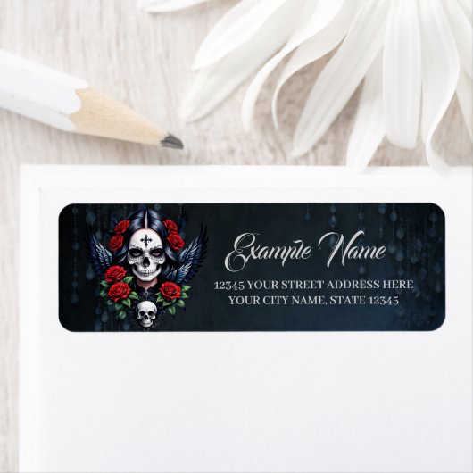 Sugar Skull Angel met Rozen. Etiket (Insitu)