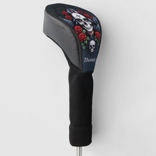 Sugar Skull Angel met Rozen. Golfheadcover (Schuin)