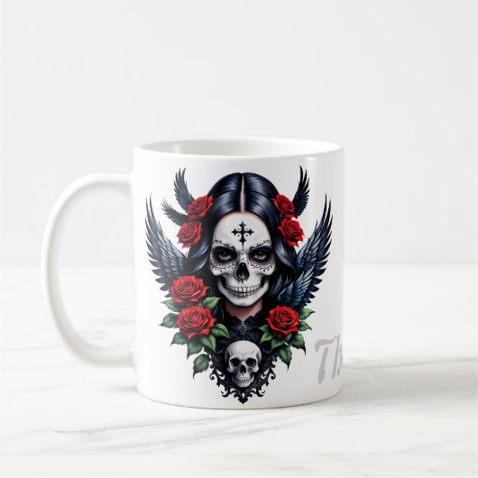 Sugar Skull Angel met Rozen. Koffiemok (Links)