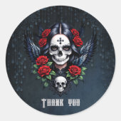 Sugar Skull Angel met Rozen. Ronde Sticker (Voorkant)