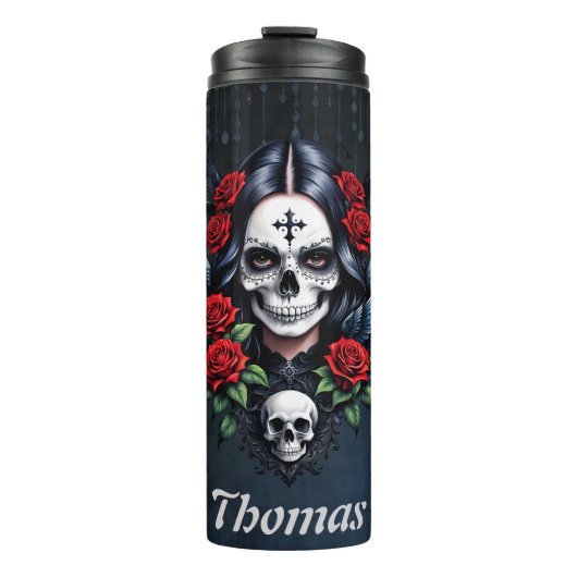 Sugar Skull Angel met Rozen. Thermosbeker (Voorkant)