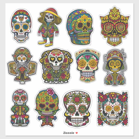 Sugar Skull Art 12 Stuk Folk Art Pack Sticker (Vel)