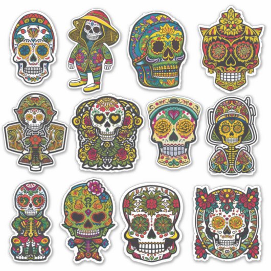 Sugar Skull Art 12 Stuk Folk Art Pack Sticker (Voorkant)
