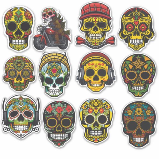 Sugar Skull Art 12 stuk  Pack Sticker (Voorkant)