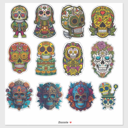 Sugar Skull Art 12 stuk Traditioneel Pack Sticker (Vel)