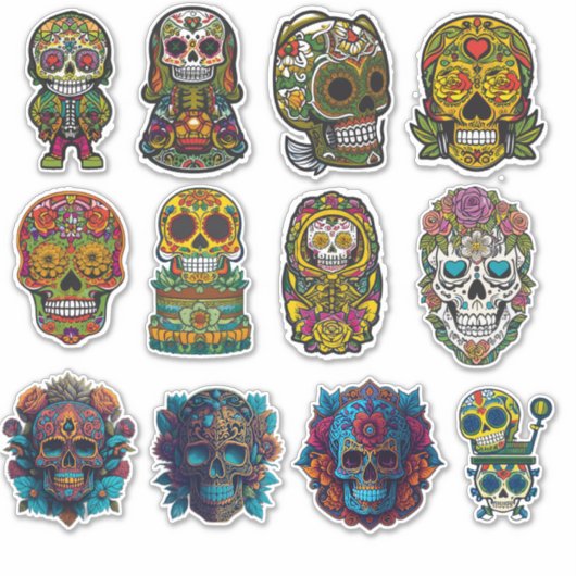 Sugar Skull Art 12 stuk Traditioneel Pack Sticker (Voorkant)