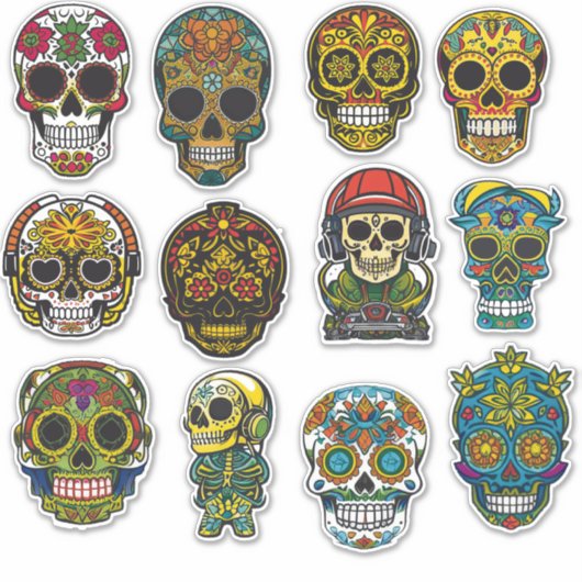 Sugar Skull Art 12 stuk viering Pack Sticker (Voorkant)