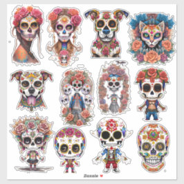 Sugar Skull Art 12 stuk Waterverf Pack Sticker