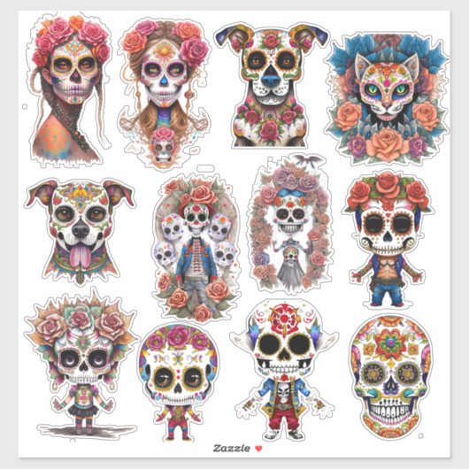 Sugar Skull Art 12 stuk Waterverf Pack Sticker (Vel)